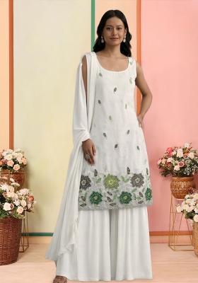 Off White Embroidered Tissue Sharara Set