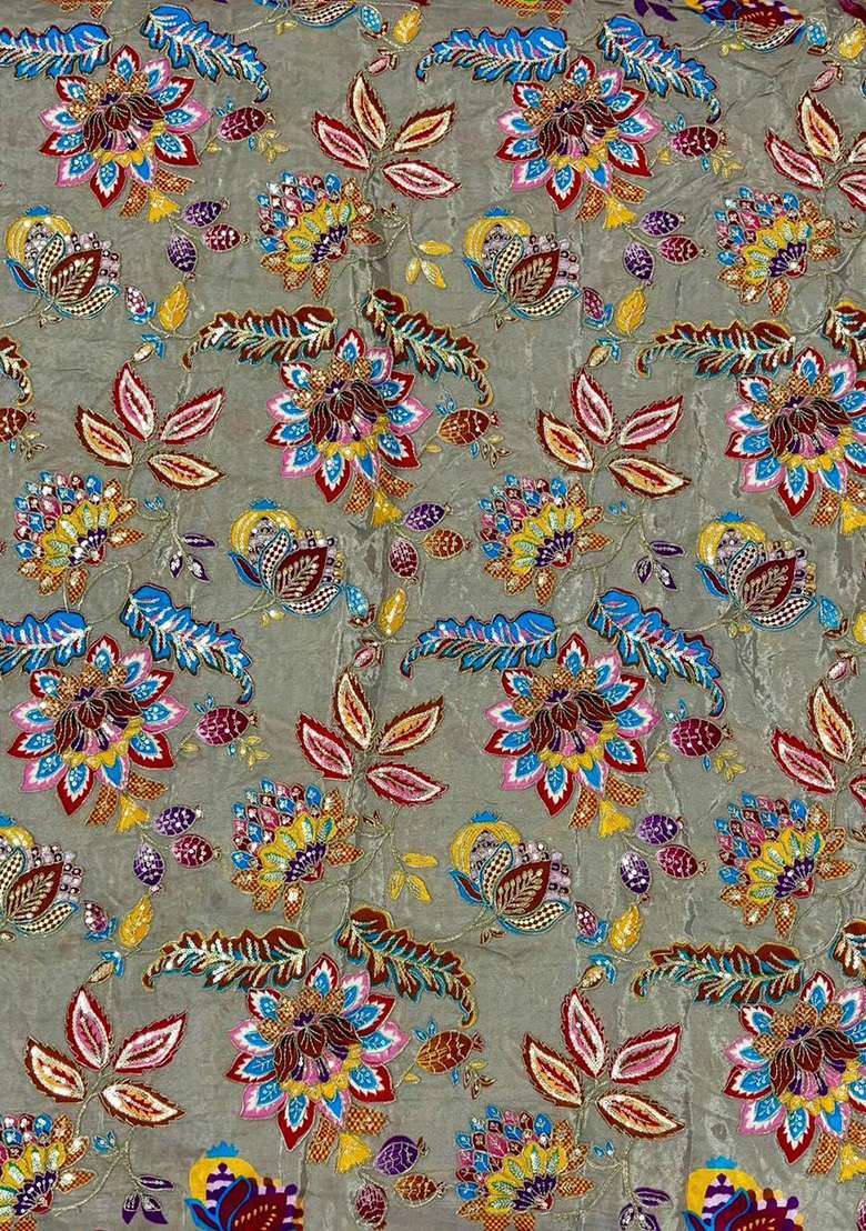 Grey Floral Print Crepe Sharara Set - Indya