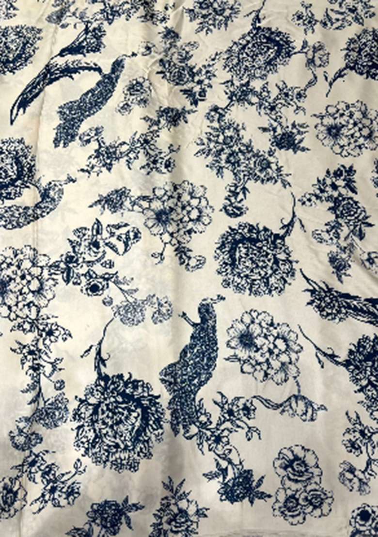 Deep Blue Floral Print Satin Sharara Set - Indya