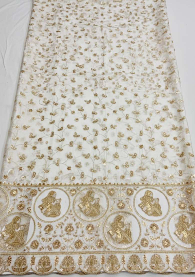 Cream Embroidered Crepe Sharara Set - Indya