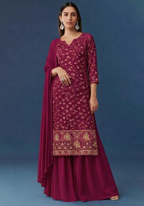 Rani Pink Embroidered Crepe Sharara Set