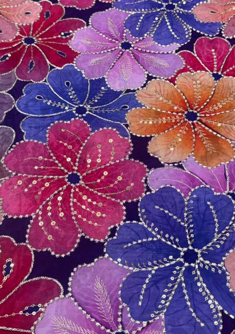 Purple Floral Print Crepe Anarkali With Dupatta - Indya