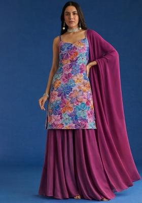 Rani Pink Floral Print Crepe Sharara Set