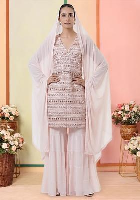 Peach Embroidered Georgette Sharara Set