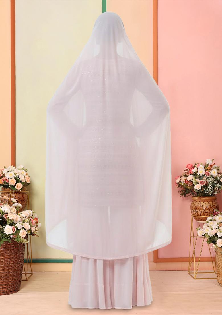 Peach Embroidered Georgette Sharara Set - Indya