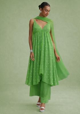 Green Embroidered Georgette Kurta Set