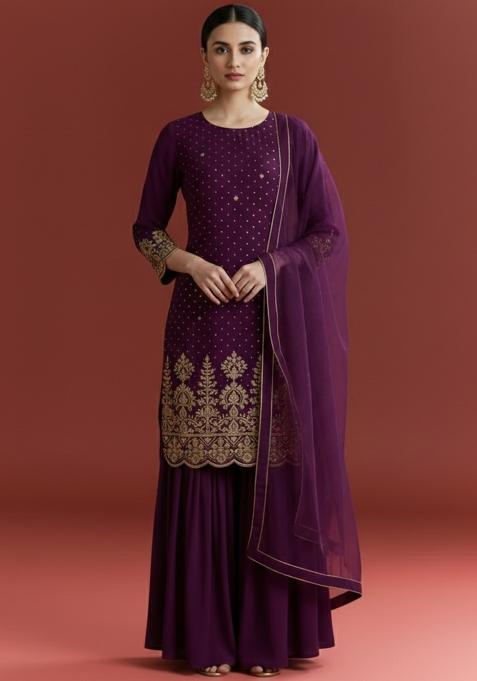 Deep Purple Chinon Sharara Set