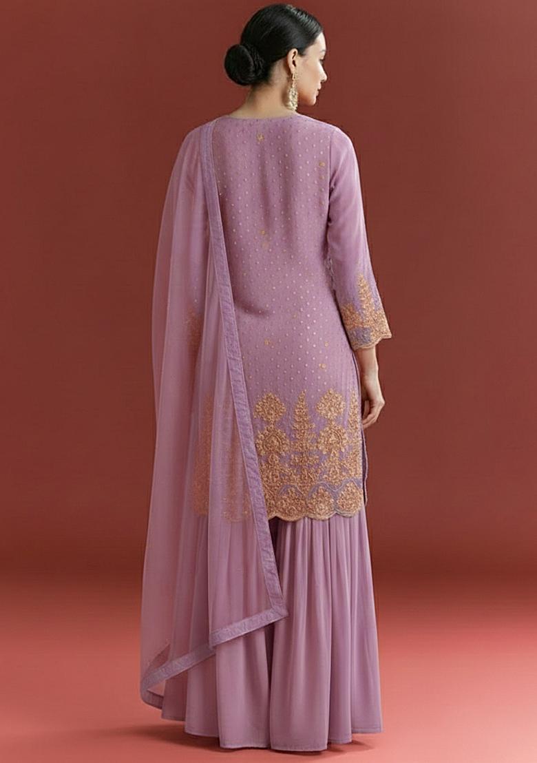 Lavender Chinon Sharara Set - Indya