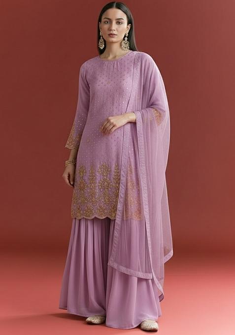 Lavender Chinon Sharara Set