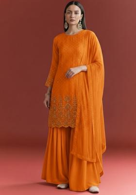 Orange Chinon Sharara Set
