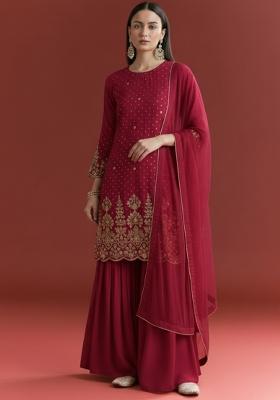 Maroon Chinon Sharara Set