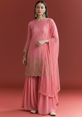 Pink Chinon Sharara Set