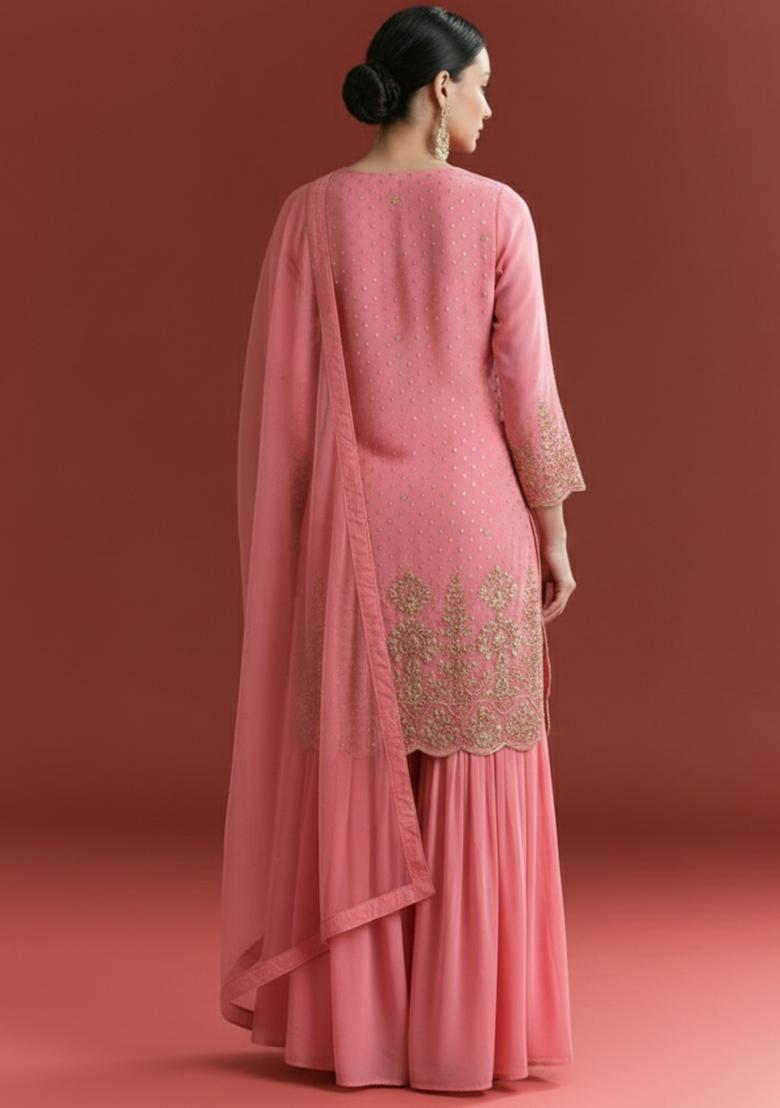 Pink Chinon Sharara Set - Indya