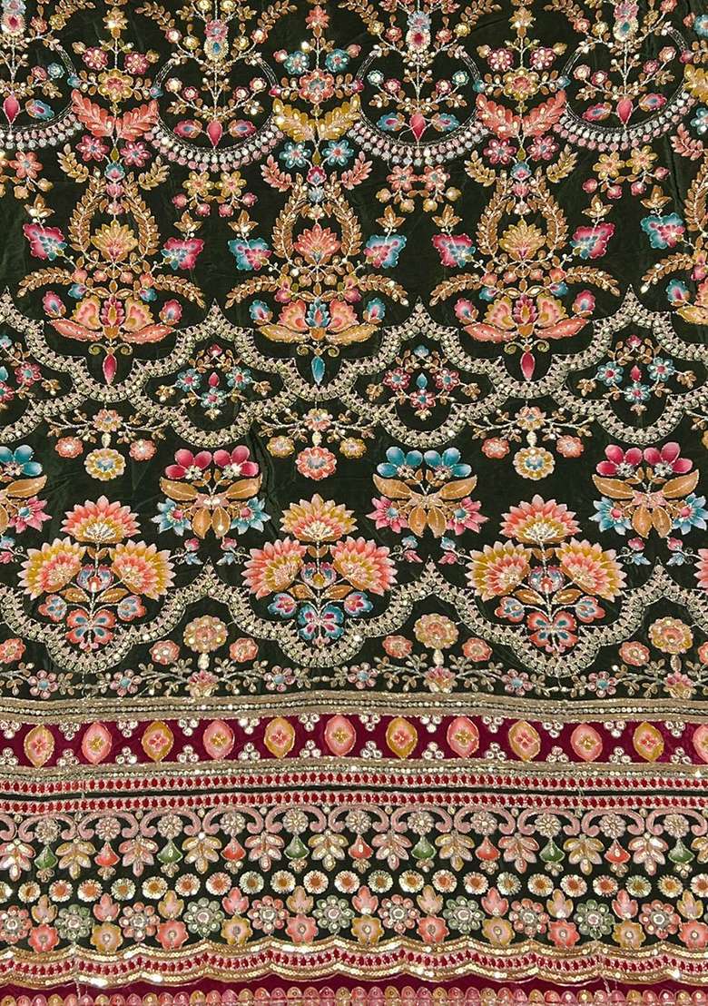 Dark Green Printed Crepe Pakistani Suit Set - Indya