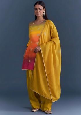 Yellow Crepe Kurta Set
