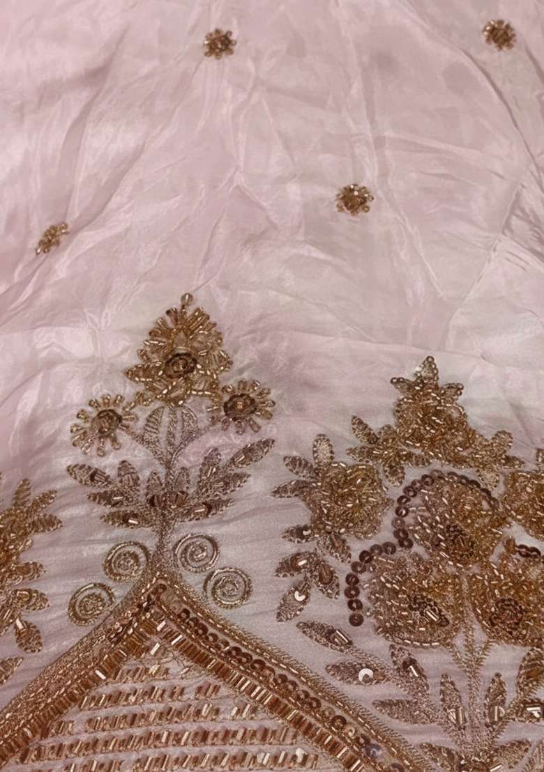 Light Pink Embroidered Crepe Pakistani Suit Set - Indya