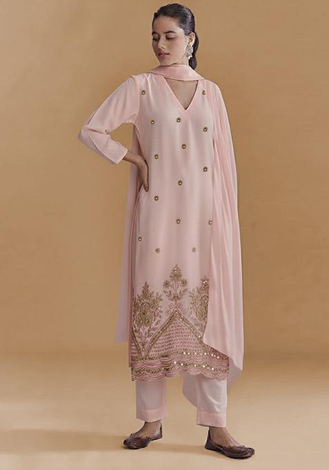 Light Pink Embroidered Crepe Pakistani Suit Set