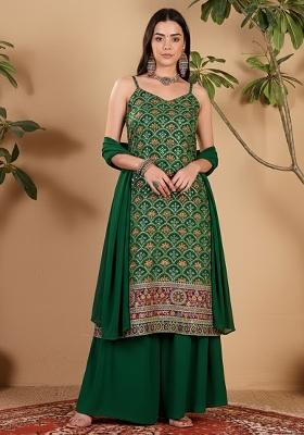 Dark Green Embroidered Crepe Sharara Set
