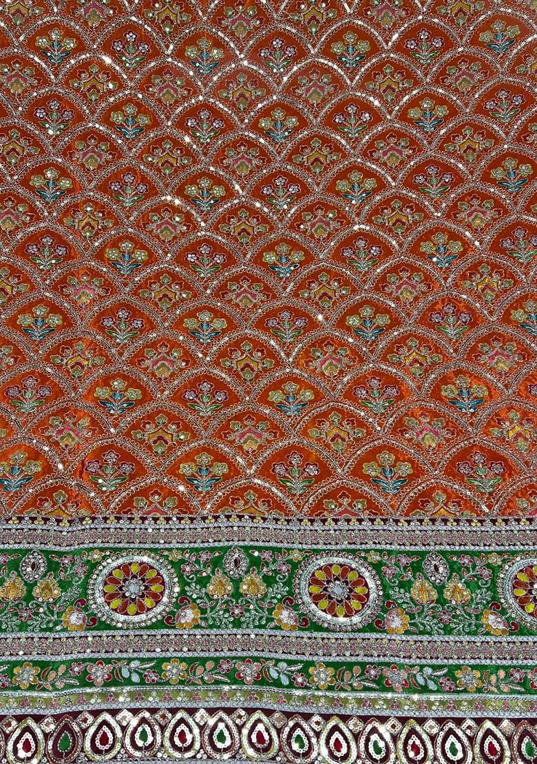 Rust Embroidered Crepe Sharara Set - Indya