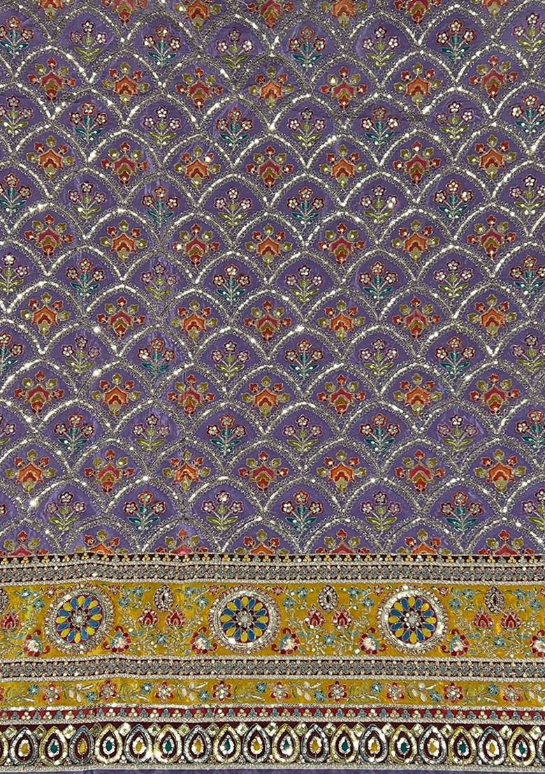 Purple Embroidered Crepe Sharara Set - Indya