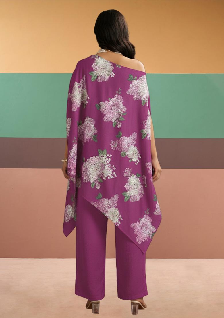 Rani Pink Floral Print Georgette Kurta Set - Indya