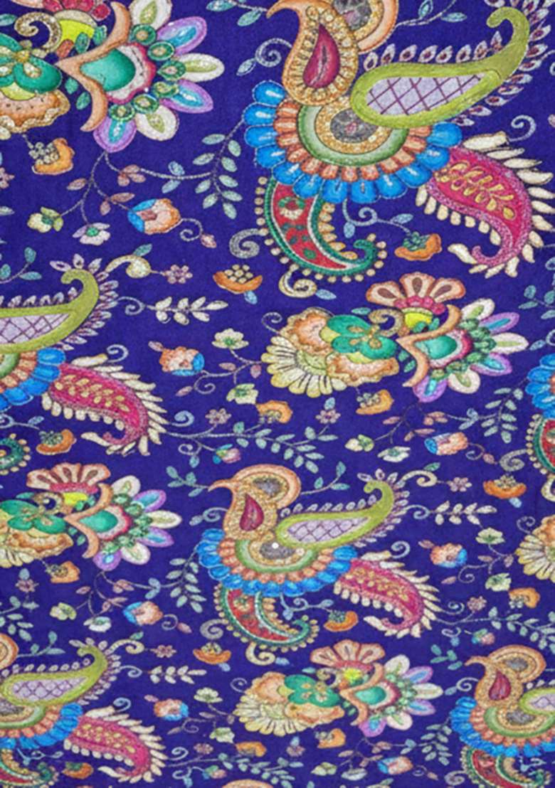 Royal Blue Embroidered Crepe Sharara Set - Indya