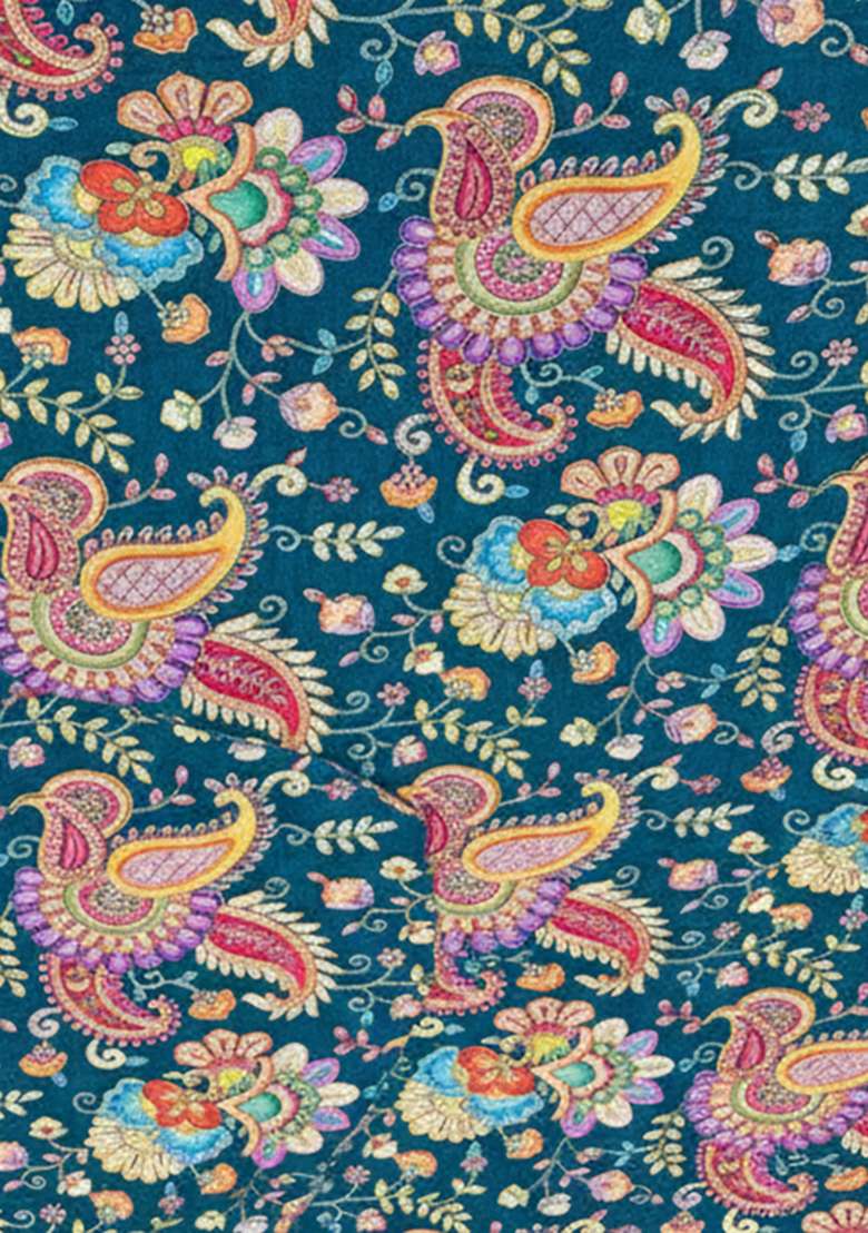Teal Blue Embroidered Crepe Sharara Set - Indya