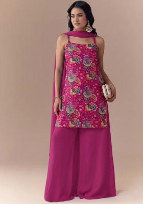Rani Pink Embroidered Crepe Sharara Set