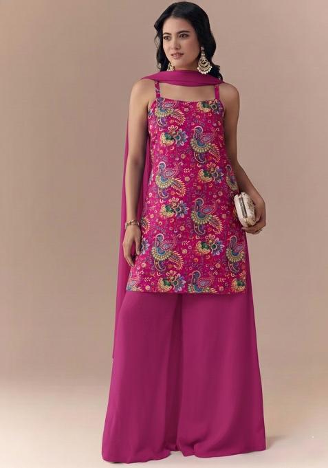 Rani Pink Embroidered Crepe Sharara Set