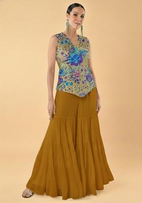 Mustard Embroidered Chinon Fusion Set
