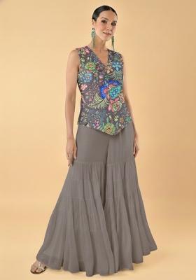 Grey Embroidered Chinon Fusion Set