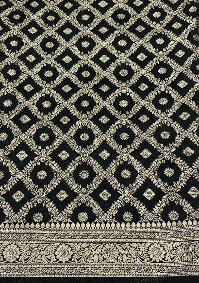 Black Silk Anarkali With Dupatta - Indya