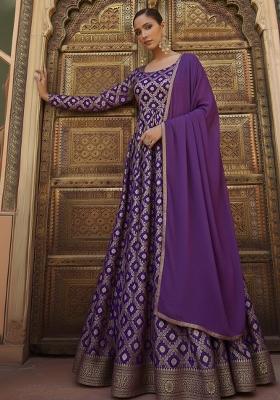 Purple Silk Anarkali With Dupatta