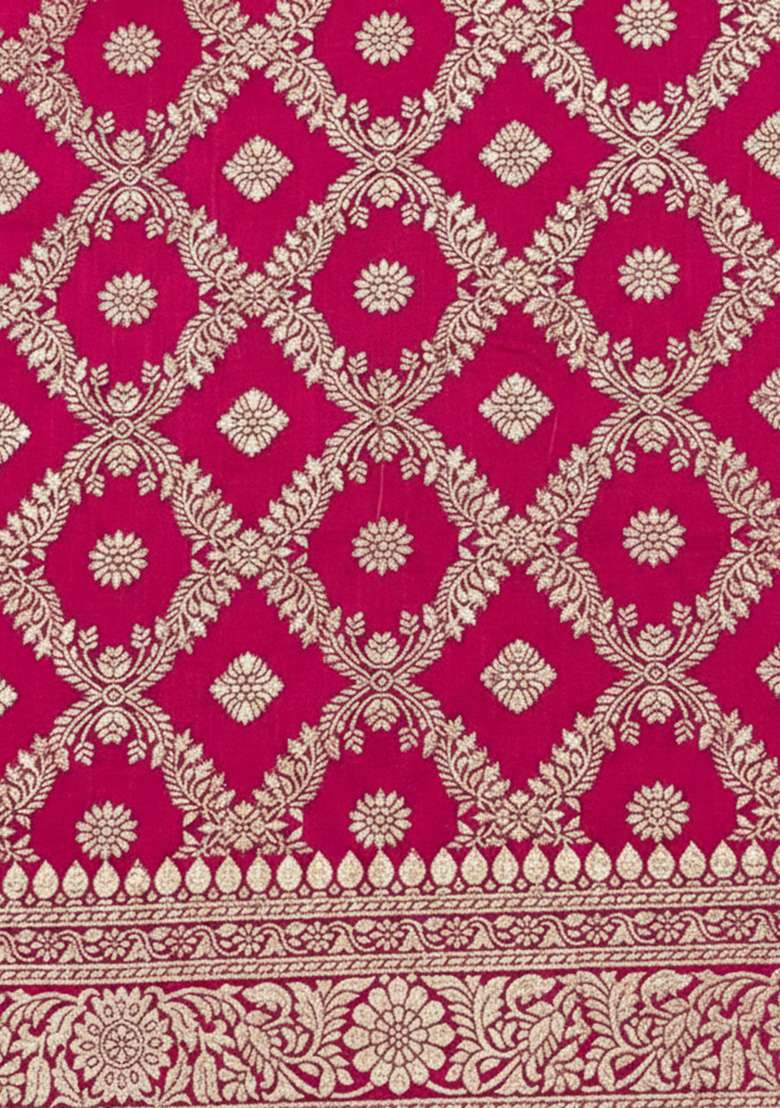 Rani Pink Silk Anarkali With Dupatta - Indya