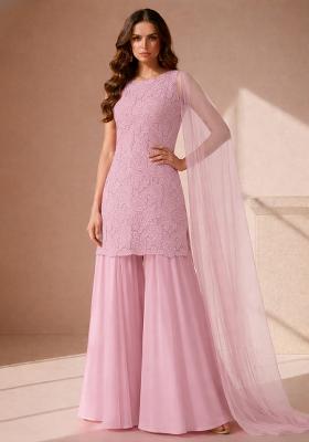 Soft Pink Embroidered Crepe Sharara Set