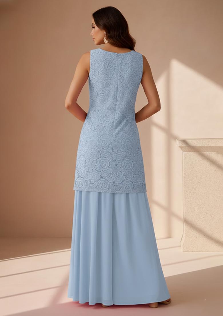 Powder Blue Embroidered Crepe Sharara Set - Indya