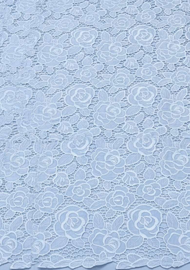 Powder Blue Embroidered Crepe Sharara Set - Indya