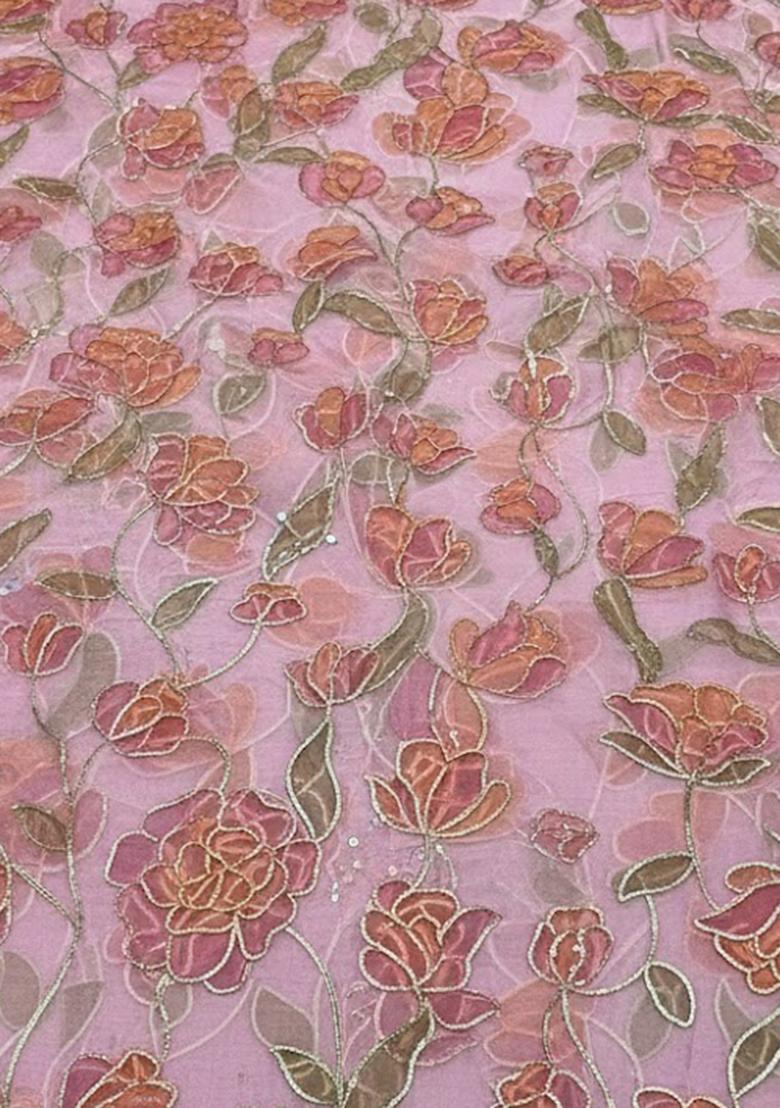 Soft Pink Embroidered Organza Anarkali With Dupatta - Indya