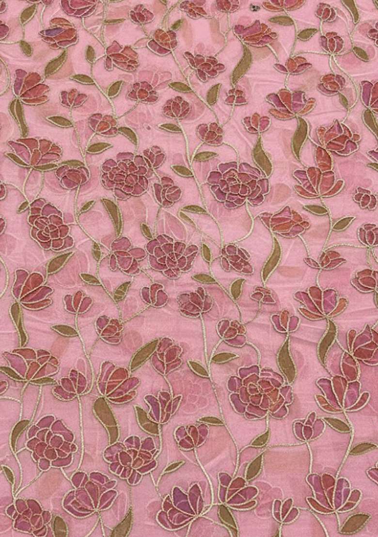 Blush Pink Embroidered Organza Anarkali With Dupatta - Indya