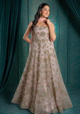Blush Pink Embroidered Organza Anarkali With Dupatta