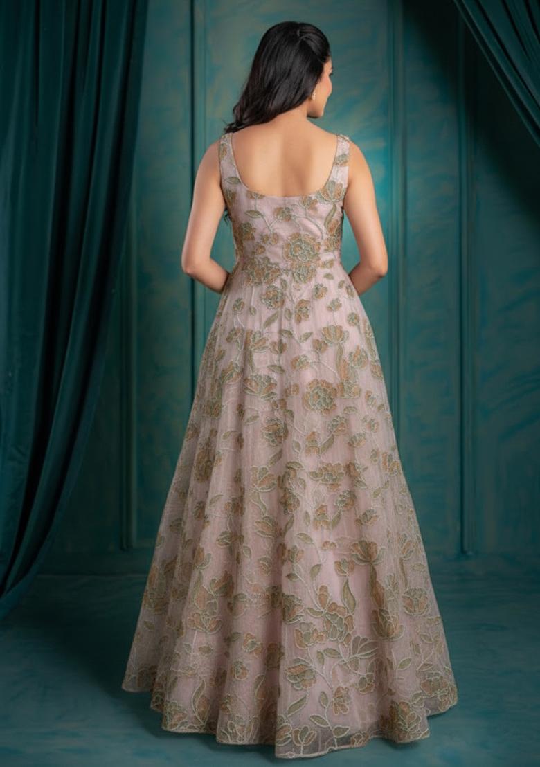 Blush Pink Embroidered Organza Anarkali With Dupatta - Indya