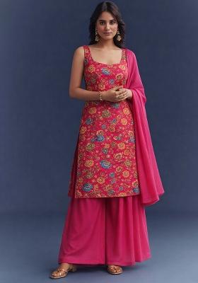 Rani Pink Floral Print Crepe Sharara Set
