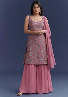 Muave Floral Print Crepe Sharara Set