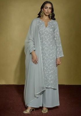 Powder Blue Tissue Kurta Set
