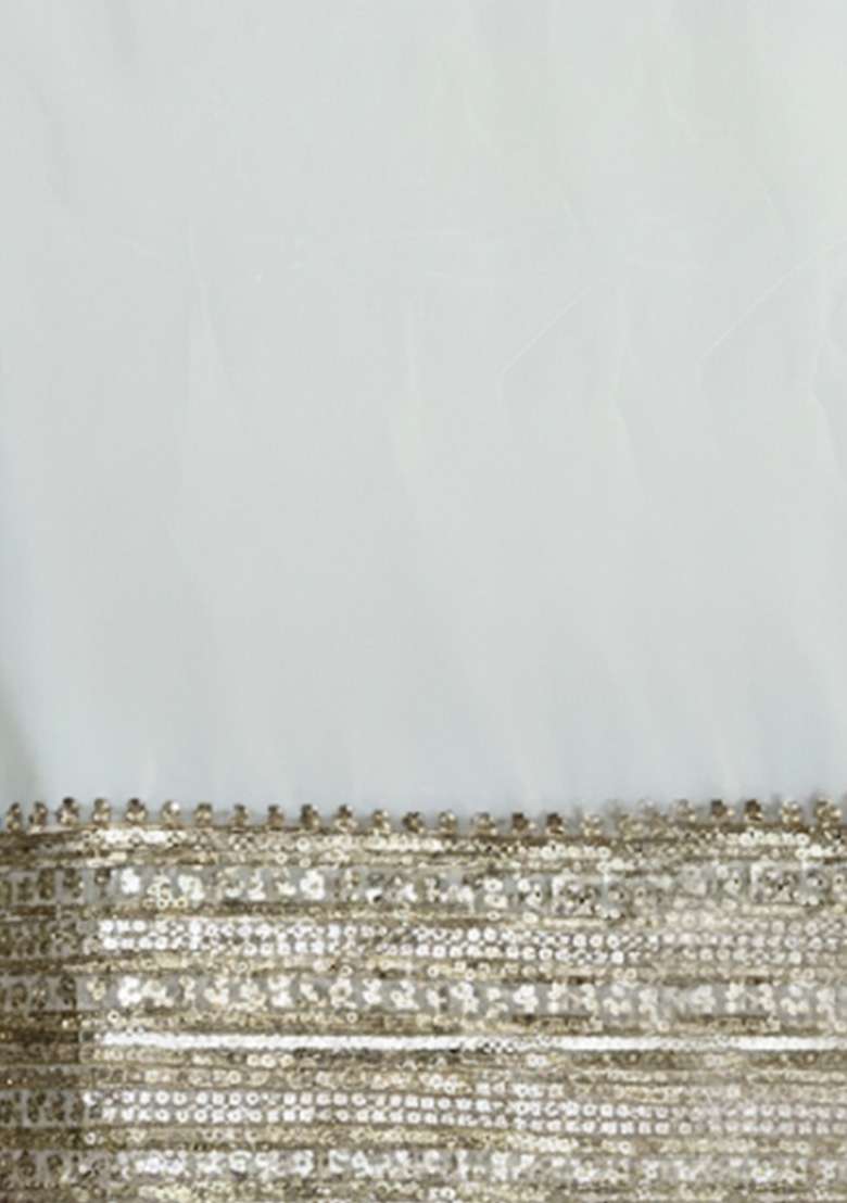 Off White Embroidered Georgette Anarkali With Dupatta - Indya