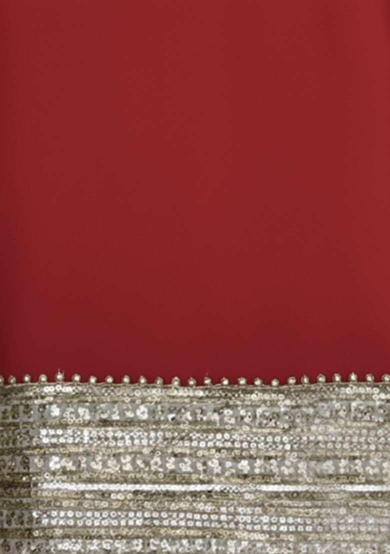 Deep Red Embroidered Georgette Anarkali With Dupatta - Indya