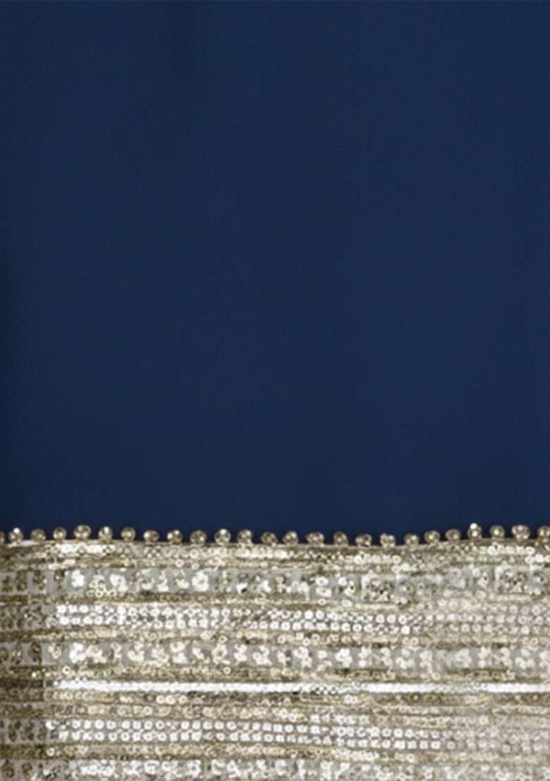 Navy Blue Embroidered Georgette Anarkali With Dupatta - Indya