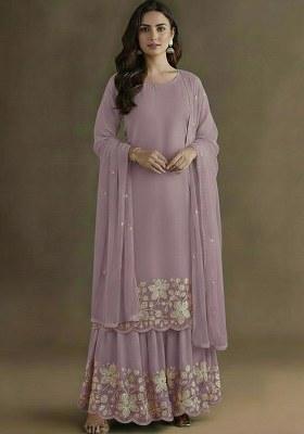 Lavender Embellished Crepe Sharara Set