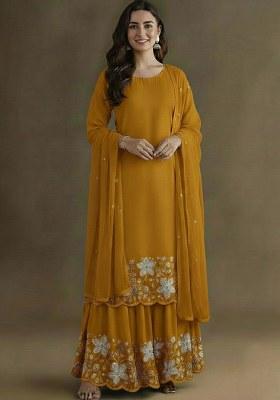 Mustard Embellished Crepe Sharara Set