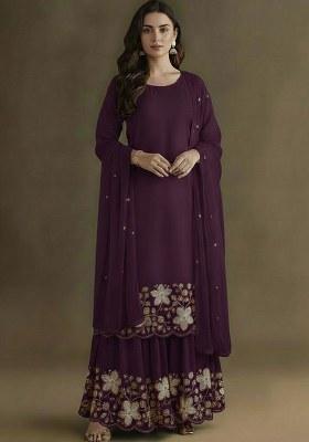Purple Embellished Crepe Sharara Set
